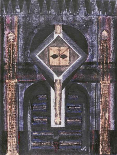 Figure with Gold Candles Mix medium on Canvas Painting by lez Niepo